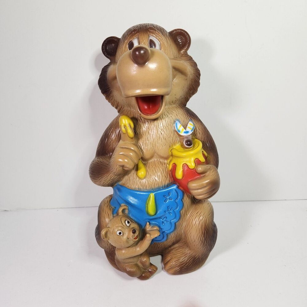 Vintage Momma Bear Baby Honey Pot Coin Bank Bankers Systems 11" Tall Bee 1960'S